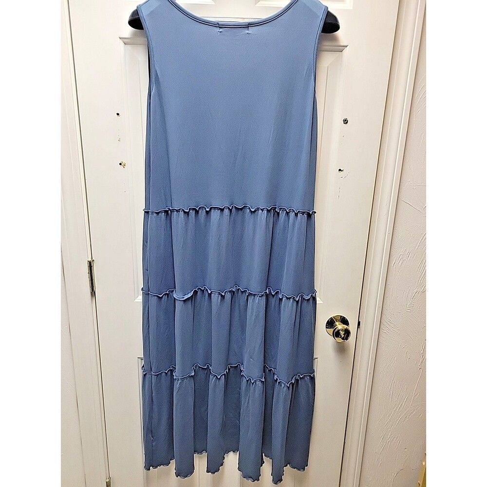 White Mark Scoop Neck Blue Dress Plus Size 1X Super Soft Ruffle Accents NEW - Picture 5 of 10